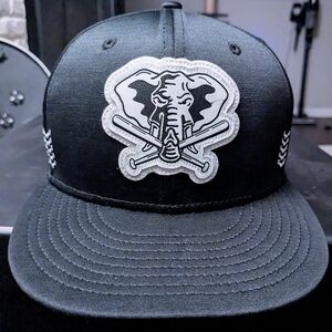 Black Baseball Cap with Elephant Crossed Bats Patch